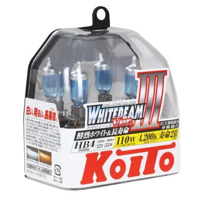 Лампа галоген KOITO HB4 (9006) 12v 55w WhiteBeam III +110% (4200K) (2шт) P0757W