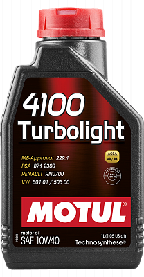 Масло моторное MOTUL 4100 Turbolight 10w40 SM/CF (1л) п/с 108644 ХИТ