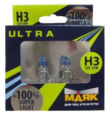 Лампа галоген Маяк H3 12v 55w Super Light +100% 82320SL+100