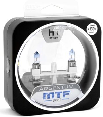 Лампа галоген MTF H1 12/55W  Light Argentum +130% (2шт) 3300k