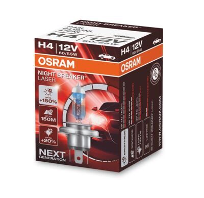 Лампа галоген Osram H4 12v 60/55w Night Breaker LASER+150% 3900K (комп.2шт) 64193NL-HCB