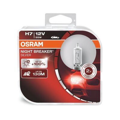 Лампа галоген Osram H7 12v 55w Night Breaker SILVER +100% 3900K (комп.2шт) 64210NBS-HCB