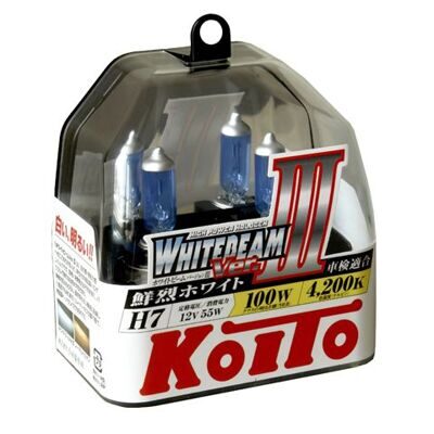 Лампа галоген KOITO H7 12v 55w WhiteBeam III +125% (4200K) (2шт) P0755W