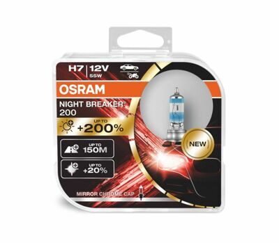 Лампа галоген Osram H7 12v 55w Night Breaker +200% 4000K (2шт) 64210NB200-HCB